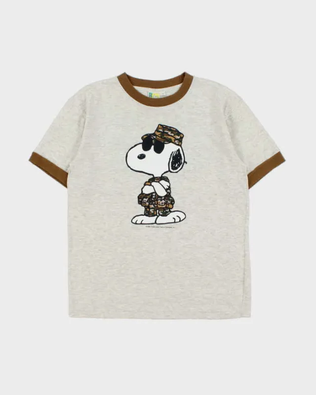 Vintage Y2K 00s Peanuts 'Sergeant Snoopy' Marl Grey Crewneck T-Shirt - M made by Rokit
