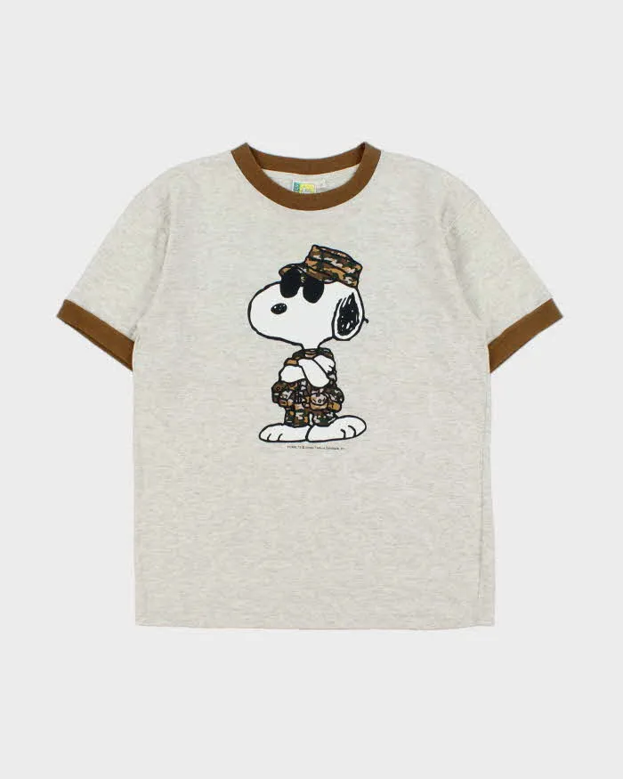 Vintage Y2K 00s Peanuts 'Sergeant Snoopy' Marl Grey Crewneck T-Shirt - M sold by Rokit