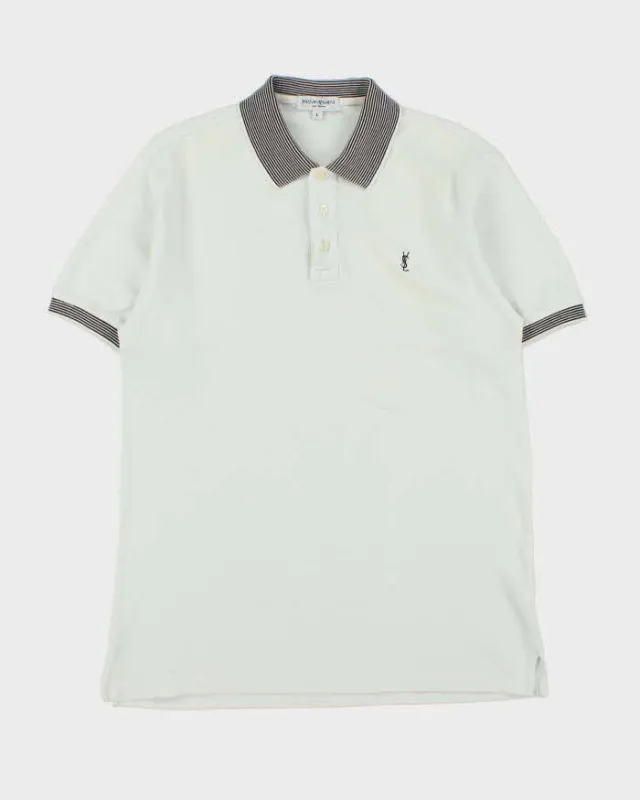 Vintage 1990s Yves Saint Laurent Striped Embroidered Short Sleeve Polo Shirt - XL made by Yves Saint Laurent