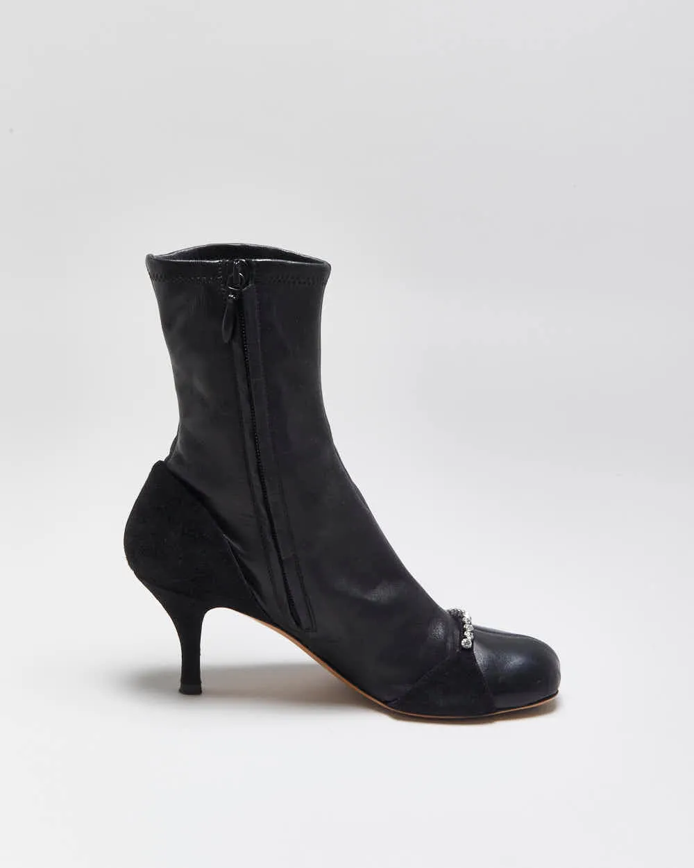 Fall2022 Valentino Garavani Women's Crystal-Embellished Stretch Leather & Suede Mid Heel Sock Boots - UK4 sold by Rokit product image thumbnail 2