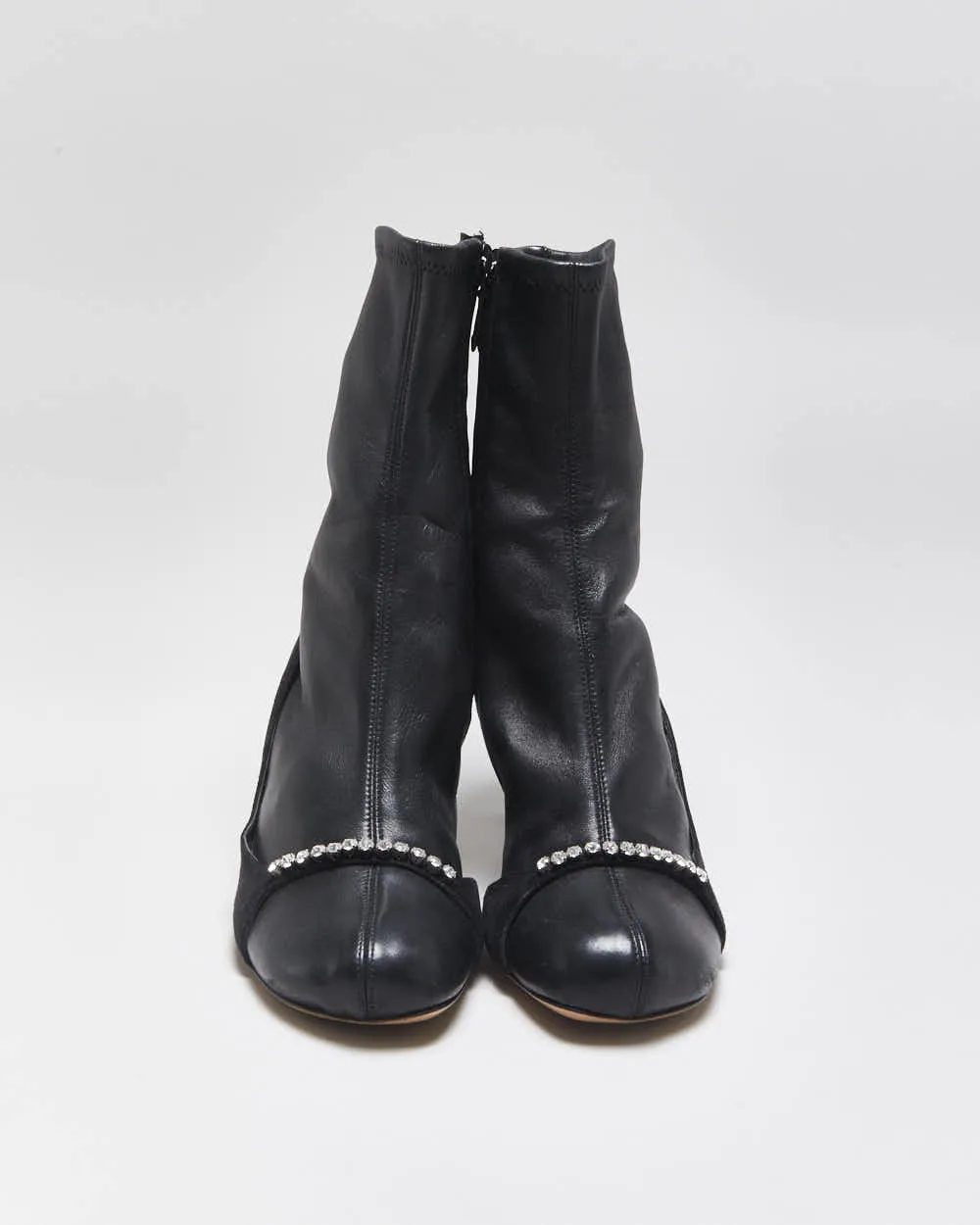 Fall2022 Valentino Garavani Women's Crystal-Embellished Stretch Leather & Suede Mid Heel Sock Boots - UK4 sold by Rokit product image thumbnail 3