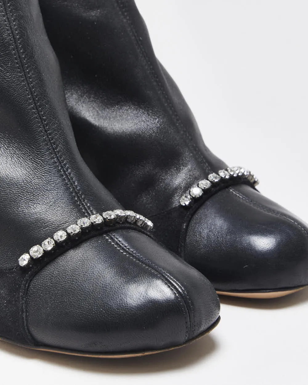 Fall2022 Valentino Garavani Women's Crystal-Embellished Stretch Leather & Suede Mid Heel Sock Boots - UK4 sold by Rokit product image thumbnail 5