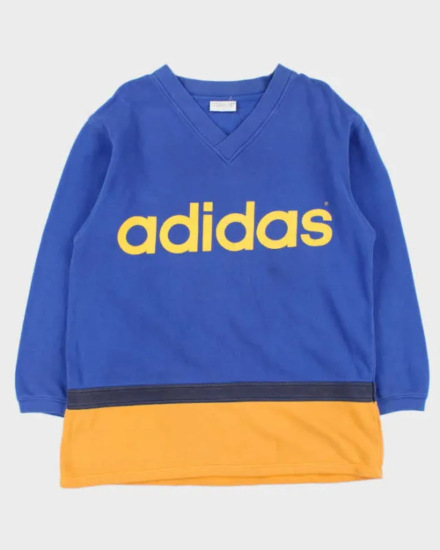 Vintage 1990s Adidas Originals Big Trefoil Spell Out V-Neck Sweatshirt - L sold by Rokit