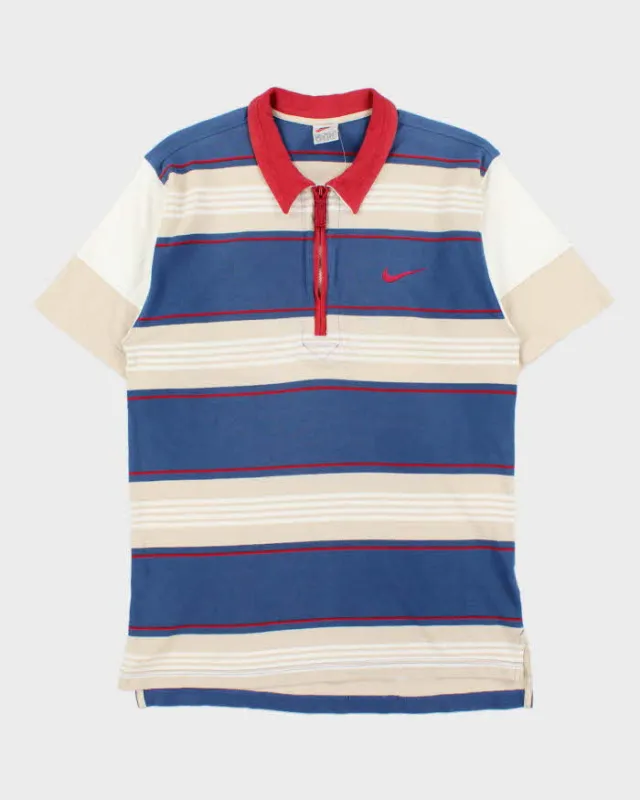 Vintage 1990s Nike Striped Short Sleeve Oversized Zip Polo Shirt - S made by Nike