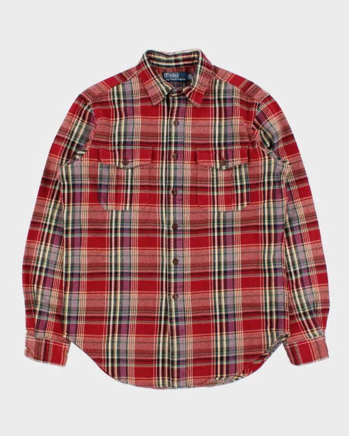 Vintage Y2K 00s Polo Ralph Lauren Heavyweight Plaid Suede Patch Long Sleeve Flannel Shirt - M sold by Rokit