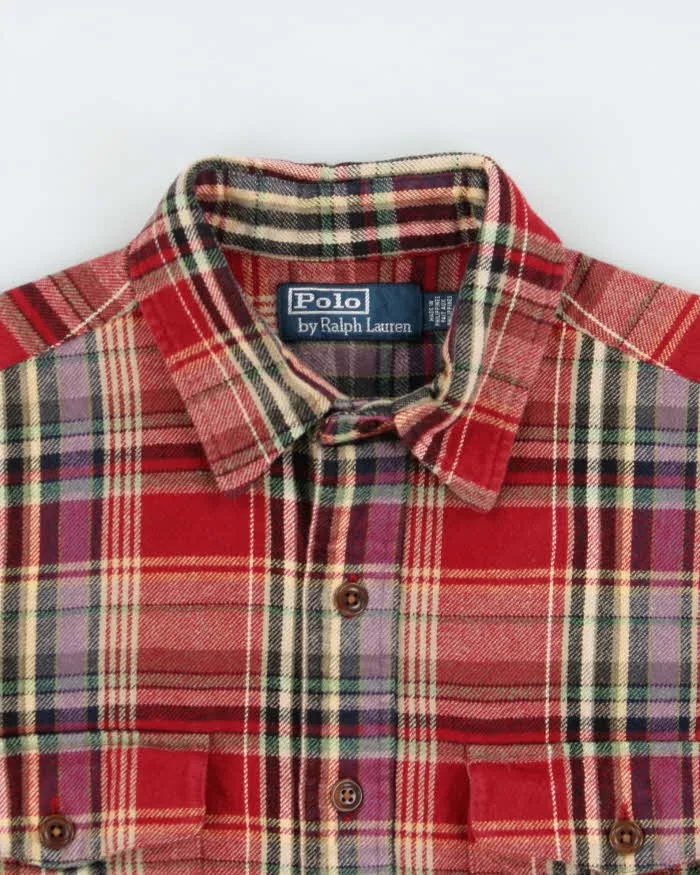 Vintage Y2K 00s Polo Ralph Lauren Heavyweight Plaid Suede Patch Long Sleeve Flannel Shirt - M sold by Rokit product image thumbnail 5