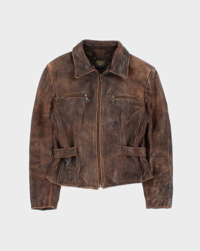 Vintage 1990s Laurence Roy Women's Belted Patina Leather Jacket - S made by Rokit