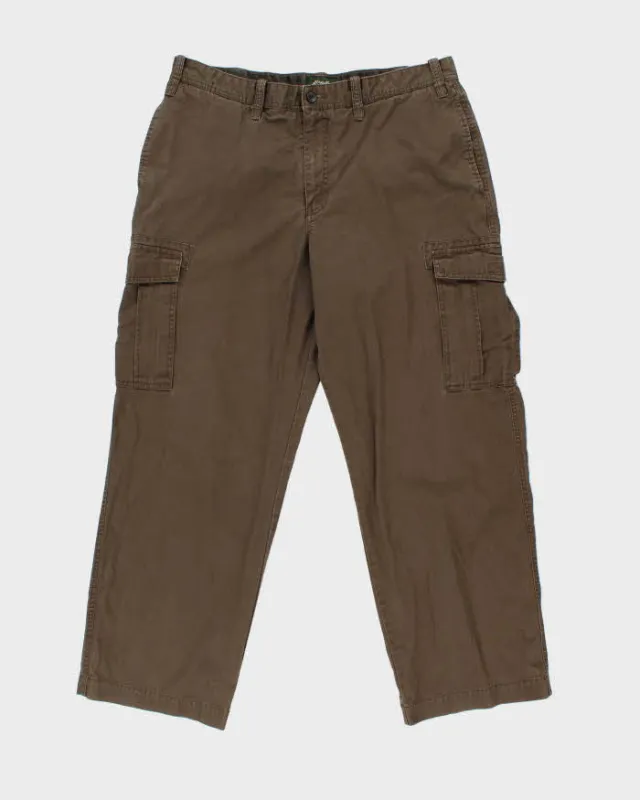 Vintage Y2K 00s Eddie Bauer Khaki Heavyweight Canvas Utility Fit Wide Leg Cargo Trousers - W38 L32 sold by Rokit