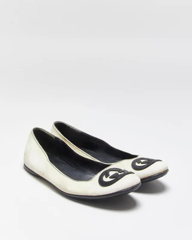 Vintage Y2K 00s Gucci Tom Ford Monogram GG Grained Leather Ballet Flats - UK2.5 made by Gucci