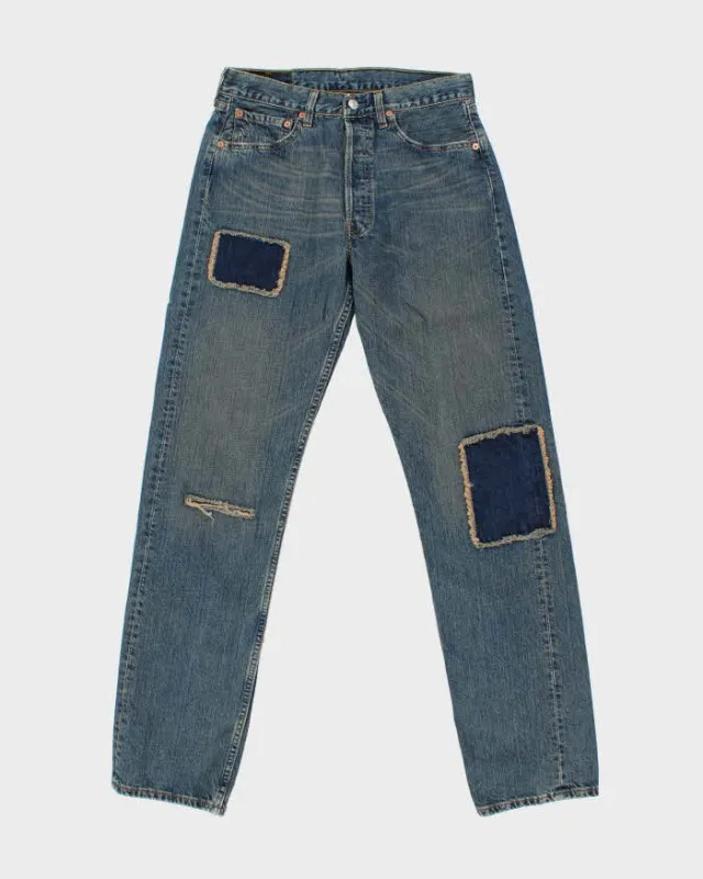 Vintage Y2K 2003 Levi's 501 Batwing Straight Leg Distressed Patchwork Denim Jeans - W31 L34 made by Levi's