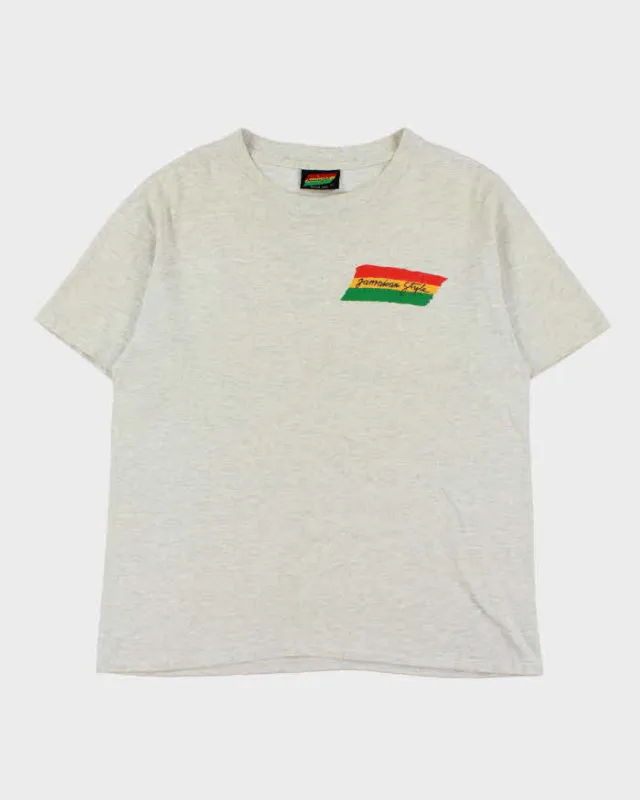 Vintage 1990s Jamaica Style Rub - A - Dub Made In USA Marl Grey Single Stitch Crewneck T-Shirt - L made by Rokit