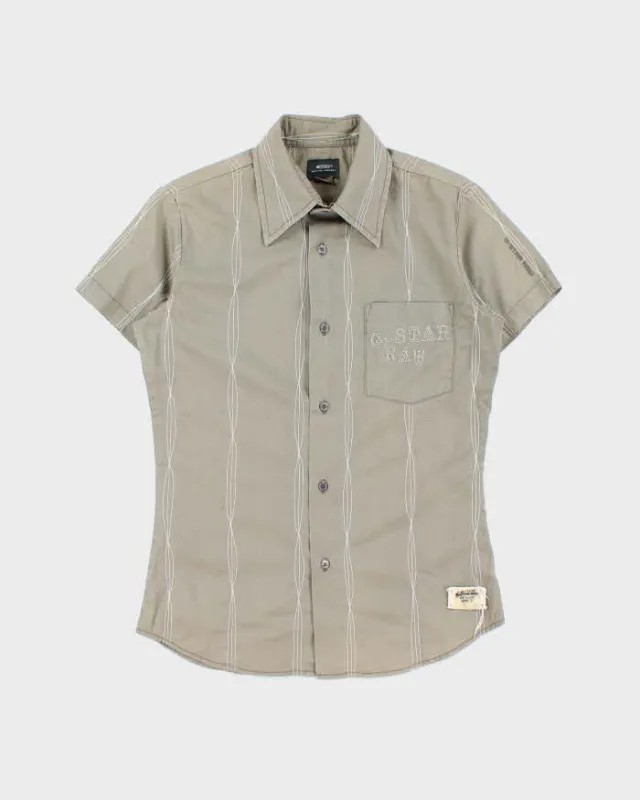 Vintage Y2K 00s G-Star Raw Khaki Striped Contrast Stitch Short Sleeve Shirt - S made by G-Star RAW