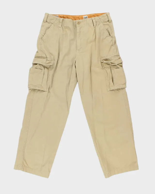 Vintage Y2K 00s Timberland Khaki Heavyweight Canvas Wide Leg Cargo Trousers - W36 L30 made by Timberland