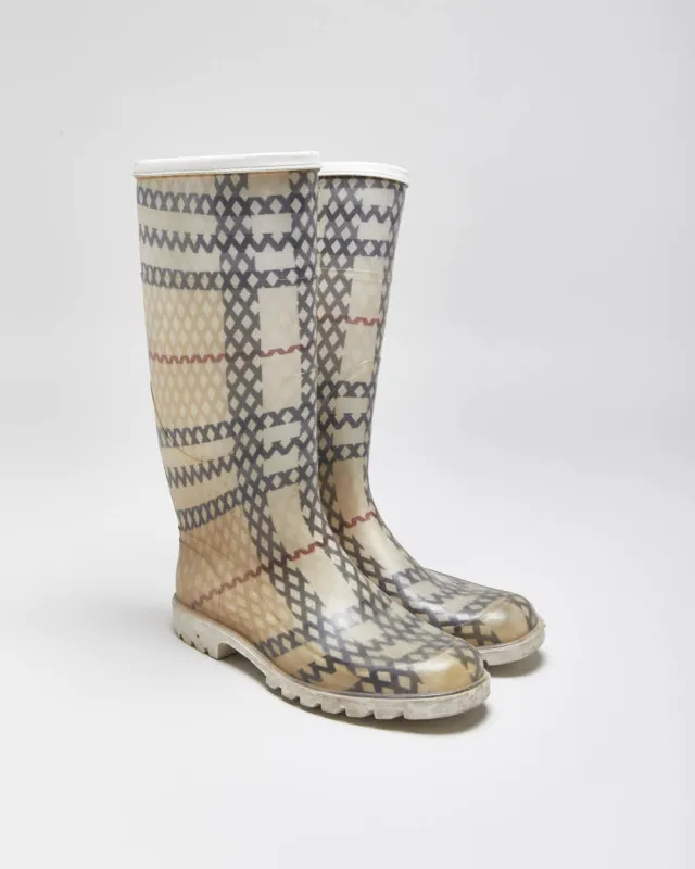Vintage Y2K 00s Burberry Nova Check Women's Mid Calf Wellington Boots - UK3 made by Burberry
