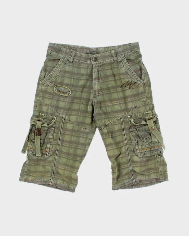 Vintage Y2K 00s SN.BW Khaki Plaid Canvas Cargo Shorts - W32 made by Rokit