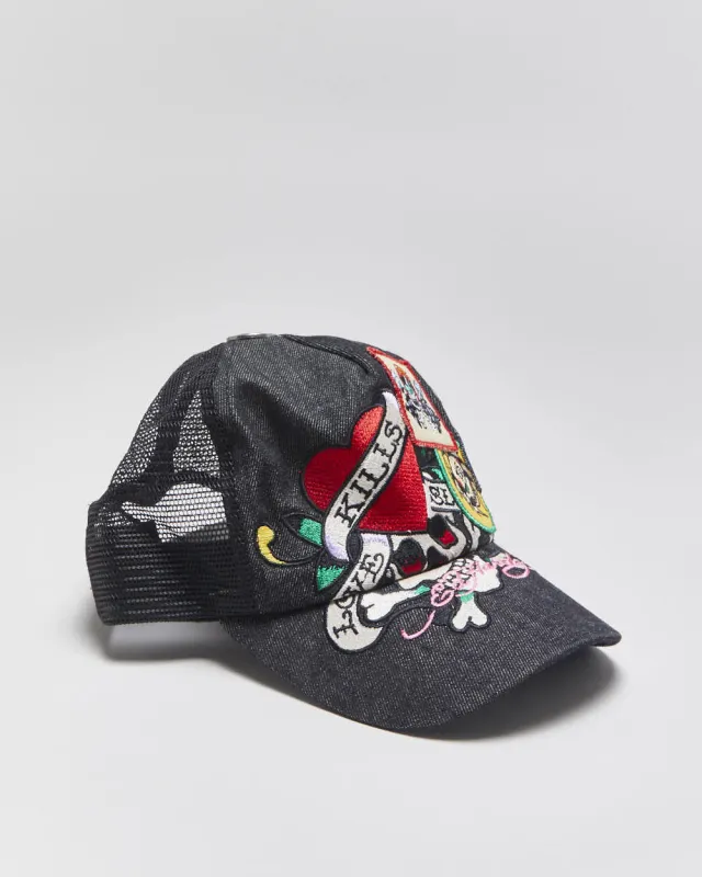Vintage Y2K 00s Ed Hardy Patch Denim Trucker Cap - OS sold by Rokit