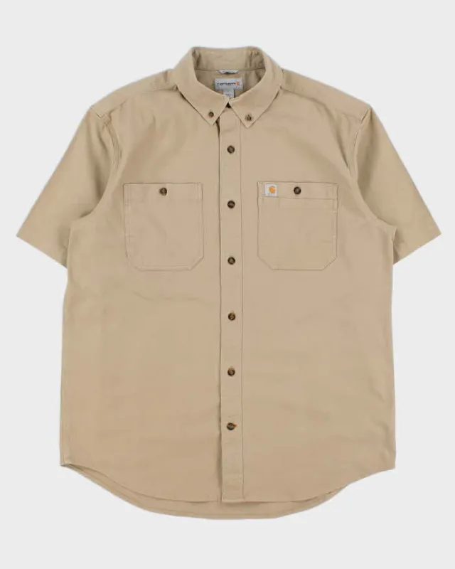 Vintage Carhartt Tan Heavyweight Relaxed Fit Short Sleeve Workwear Shirt - L made by Carhartt