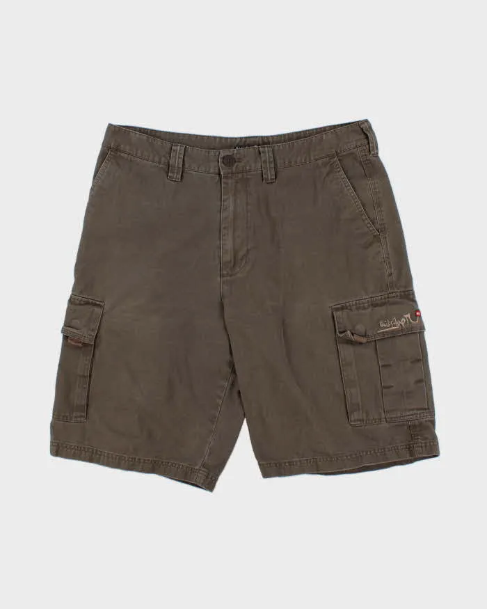 Vintage Y2K 00s Quiksilver Khaki Loose Fit Canvas Cargo Shorts - W34 sold by Rokit