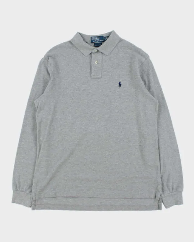 Vintage Y2K 00s Polo Ralph Lauren Marl Grey Classic Fit Long Sleeve Polo Shirt - L made by Rokit
