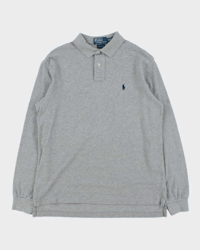 Vintage Y2K 00s Polo Ralph Lauren Marl Grey Classic Fit Long Sleeve Polo Shirt - L sold by Rokit