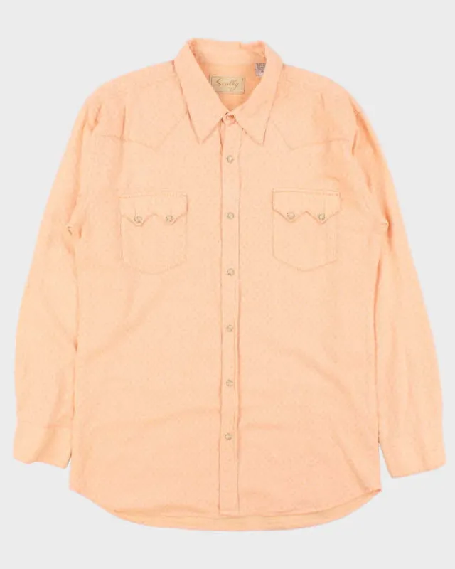 Vintage 1990s Scully Pearl Snap Button Coral Patterned Long Sleeve Western Shirt - XL made by Rokit