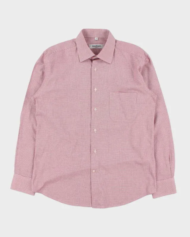 Vintage 1990s Balmain Houndstooth Check Long Sleeve Dress Shirt - M made by Balmain