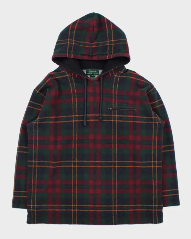 Vintage 1990s Lauren Ralph Lauren Women's Tartan Oversized Pullover Hoodie - M made by Ralph Lauren