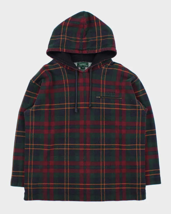 Vintage 1990s Lauren Ralph Lauren Women's Tartan Oversized Pullover Hoodie - M sold by Rokit