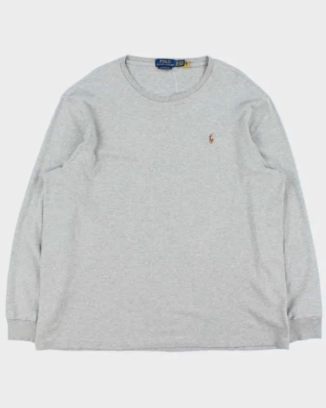 Vintage Polo Ralph Lauren Marl Grey Custom Slim Fit Long Sleeve T-Shirt - XXL made by Ralph Lauren