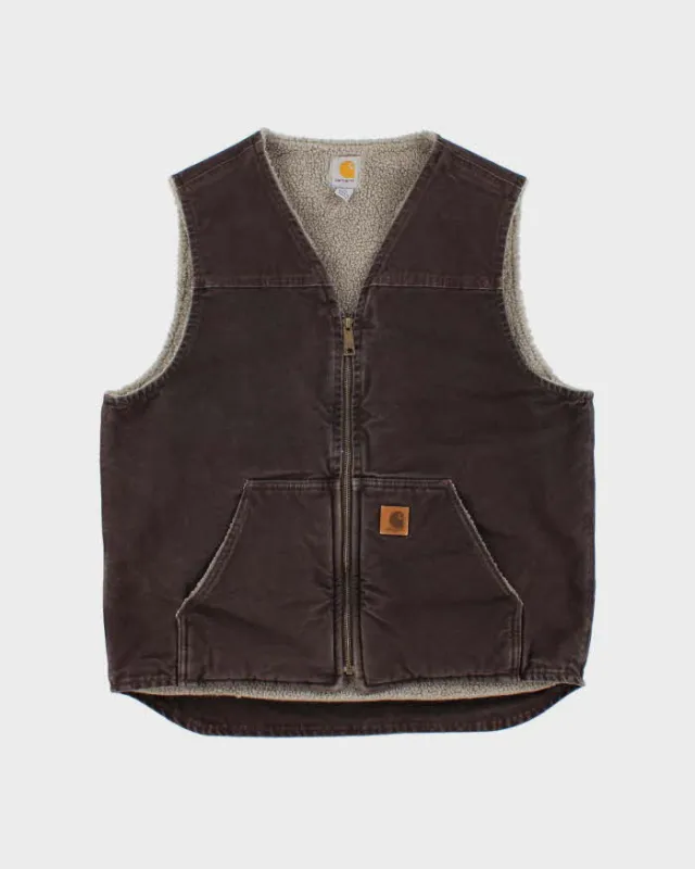 Vintage Carhartt V26 Sandstone Duck Canvas Sherpa Lined Rugged Workwear Gilet - L made by Carhartt