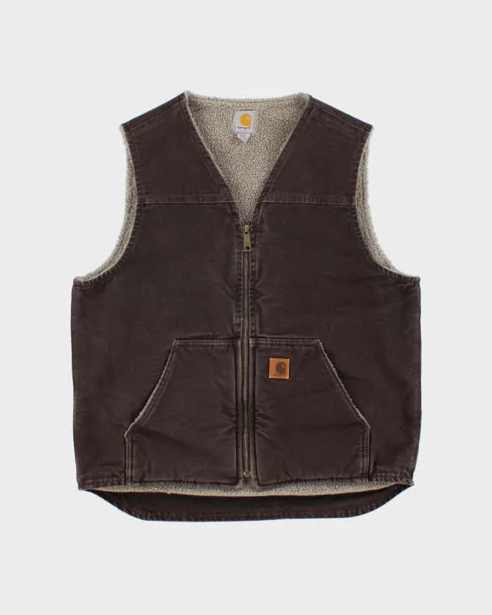 Vintage Carhartt V26 Sandstone Duck Canvas Sherpa Lined Rugged Workwear Gilet - L sold by Rokit