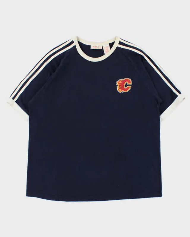 Vintage Y2K 00s NHL Team Calgary Flames Crewneck Ringer T-Shirt - L made by NHL