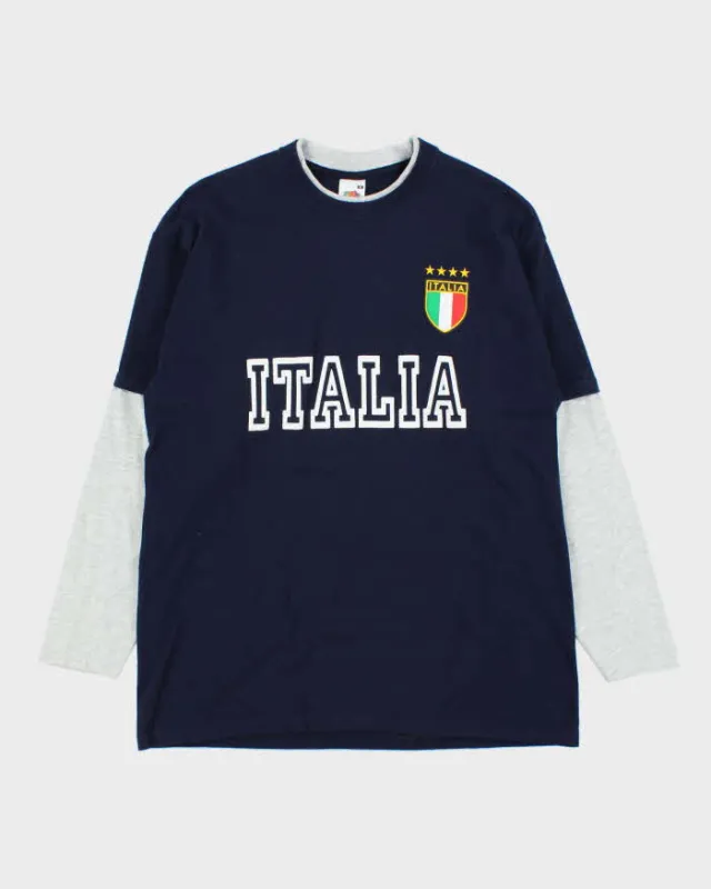 Vintage Y2K 00s Italia Futbol Double Layer Long Sleeve T-Shirt - M made by Fruit of the Loom