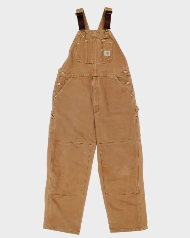 Vintage Y2K 00s Carhartt R01 Duck Canvas Bib Double Knee Tan Wide Leg Workwear Dungarees - W38 L30 made by Carhartt