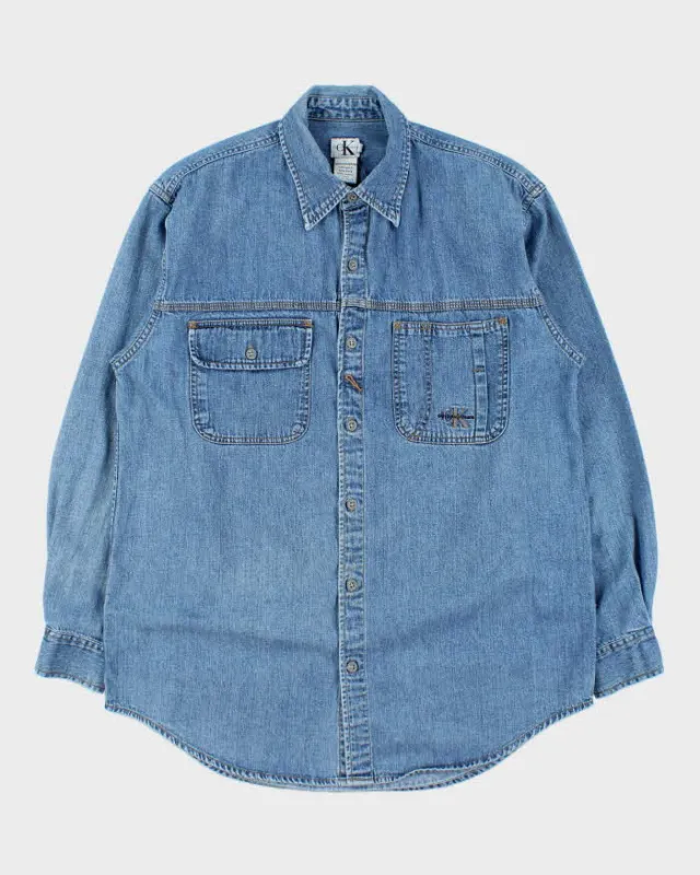 Vintage 1990s Calvin Klein Embroidered Long Sleeve Denim Shirt - S made by Calvin Klein