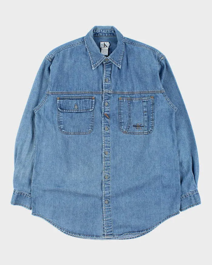 Vintage 1990s Calvin Klein Embroidered Long Sleeve Denim Shirt - S sold by Rokit