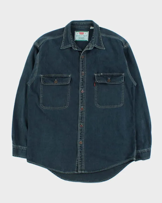 Vintage 1990s Levi's Dark Steel Wash Denim Long Sleeve Pocket Shirt - M made by Levi's