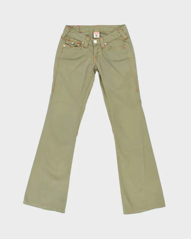 Vintage Y2K 00s True Religion Women's Khaki Low Rise Joey Flared Trousers - W26 L32 made by True Religion