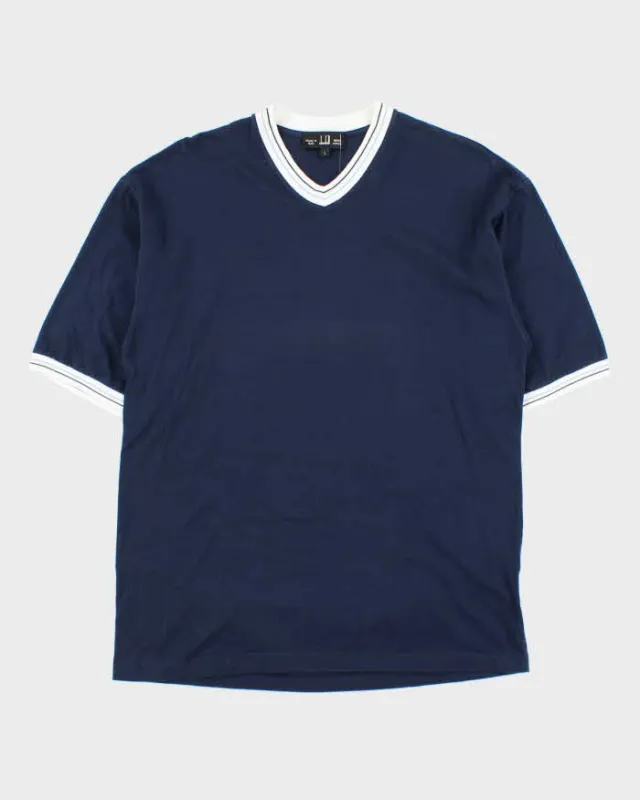 Vintage Y2K 00s Dunhill V-Neck Ribbed Cuff T-Shirt - L made by Dunhill