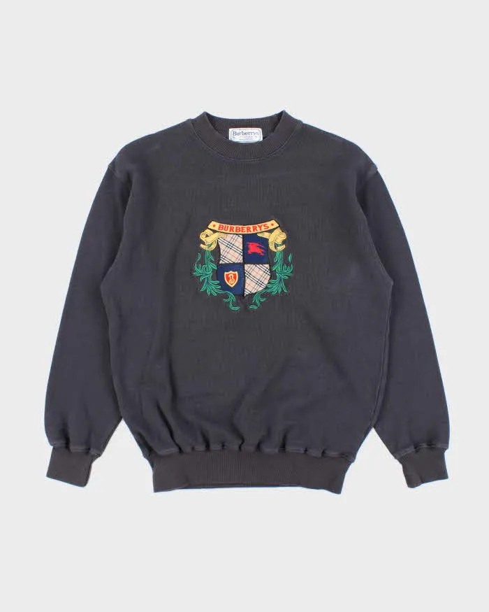 Vintage 1990s Burberry Embroidered Nova Check Crest Crewneck Sweatshirt - S sold by Rokit