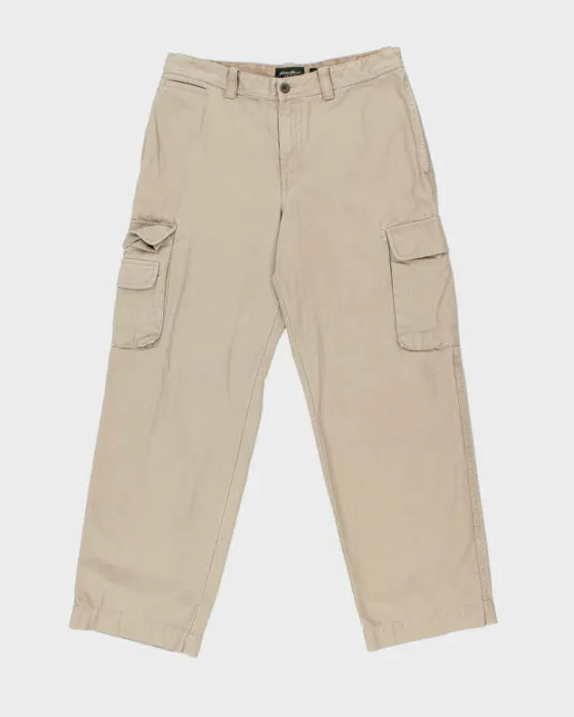 Vintage Eddie Bauer Khaki Utility Fit Heavyweight Wide Leg Workwear Trousers - W34 L32 made by Eddie Bauer