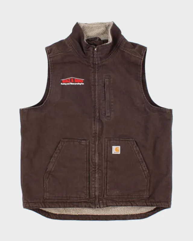 Vintage Carhartt Washed Duck Canvas Multi-Pocket Sherpa Lined Workwear Gilet - L made by Carhartt