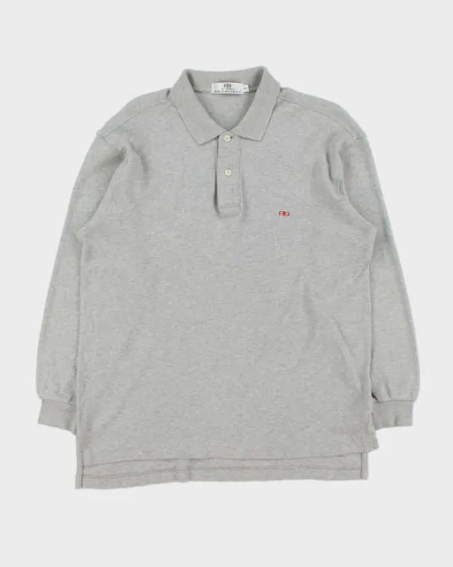 Vintage 1990s Balenciaga Homme Embroidered Marl Grey Long Sleeve Polo Shirt - L made by Balenciaga