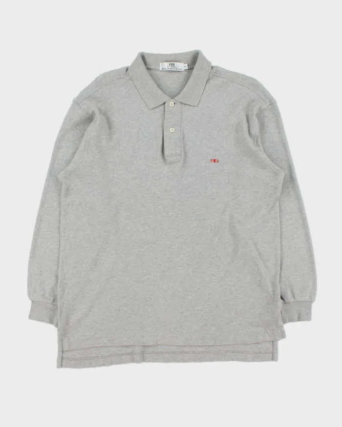 Vintage 1990s Balenciaga Homme Embroidered Marl Grey Long Sleeve Polo Shirt - L sold by Rokit