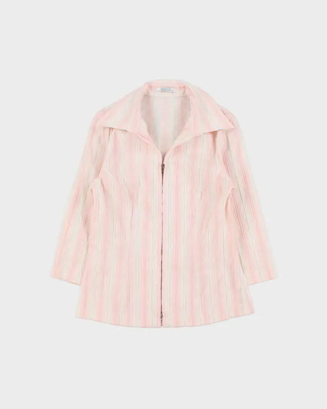 Vintage 1990s Wanko Stripe Zip-up 3/4 Length Sleeve Blouse - S made by Rokit