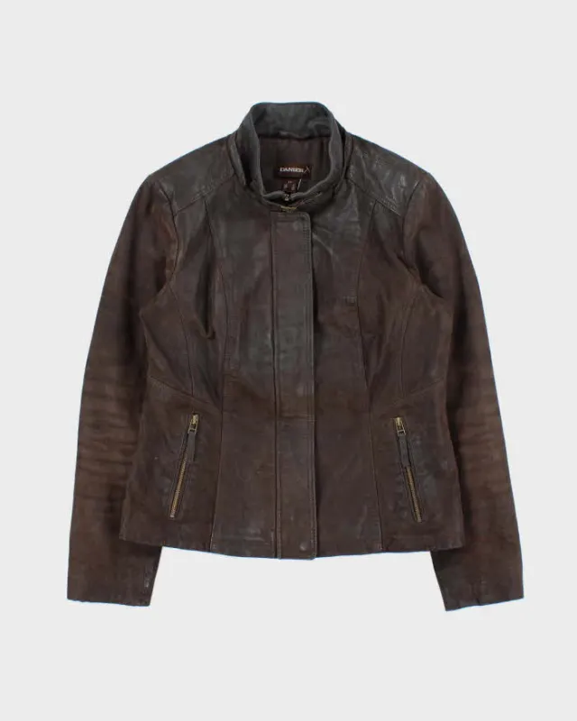 Vintage Y2K 00s Danier Women's Leather Cafe Racer Moto Jacket - M made by Rokit