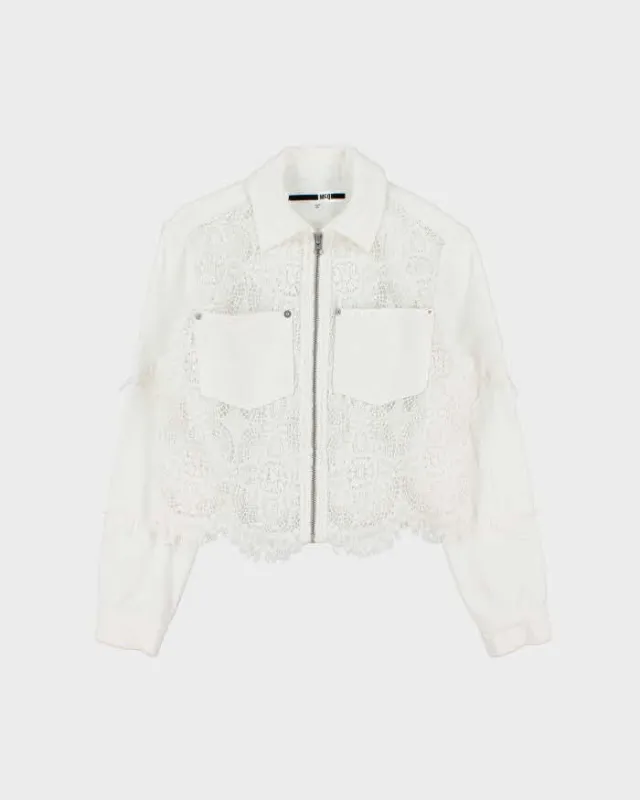 Vintage McQ Lightweight Zip-up Lace Panelled Denim Jacket - S made by Rokit