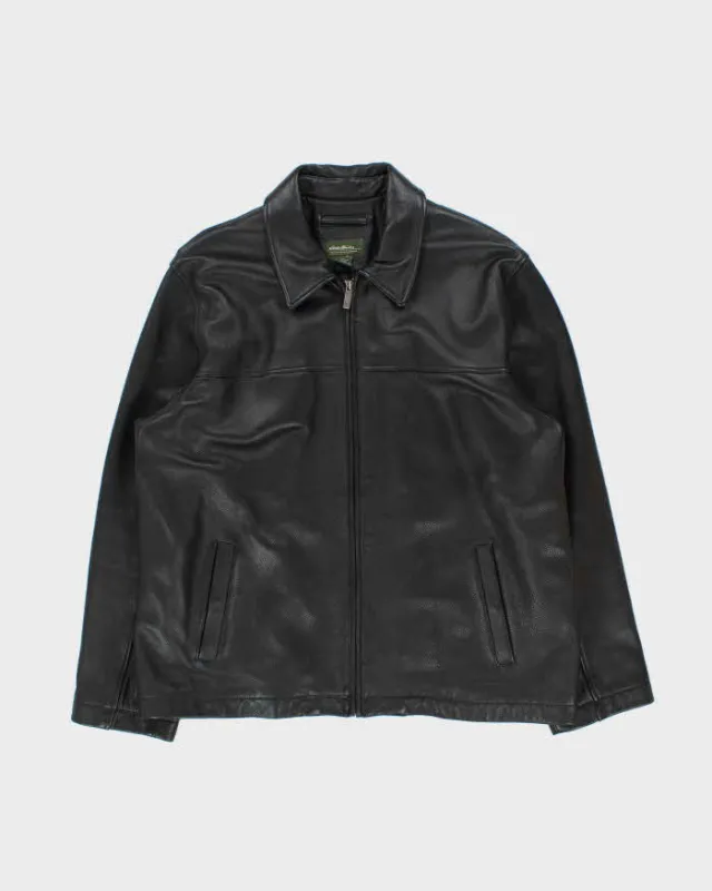 Vintage Y2K 00s Eddie Bauer Pebbled Leather Moto Harrington Jacket - XL made by Eddie Bauer