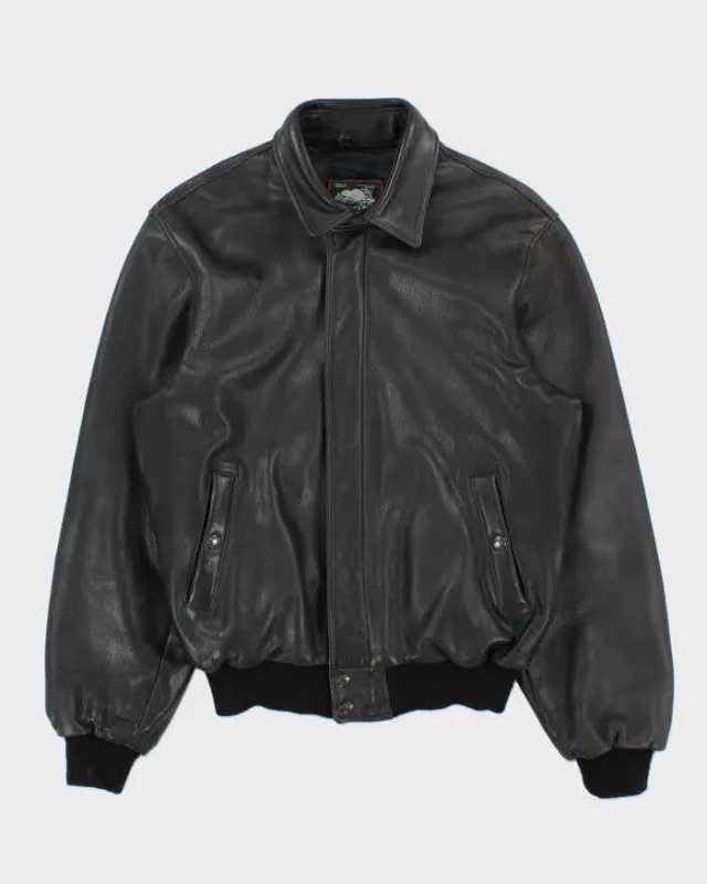 Vintage 1990s Roots Made In Canada Pebbled Leather Aviator Bomber Jacket - L made by Roots