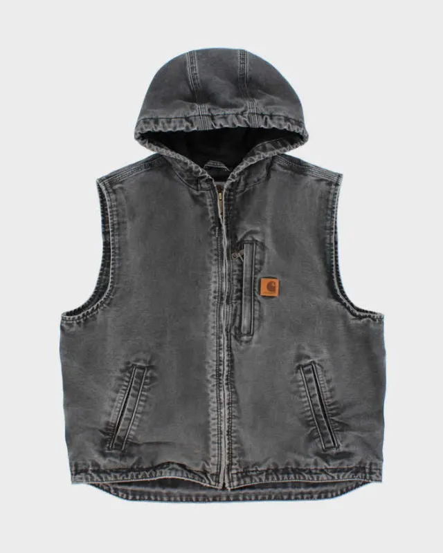 Vintage Carhartt 101 BLK Duck Canvas Fleece Lined Hooded Workwear Vest - L made by Carhartt